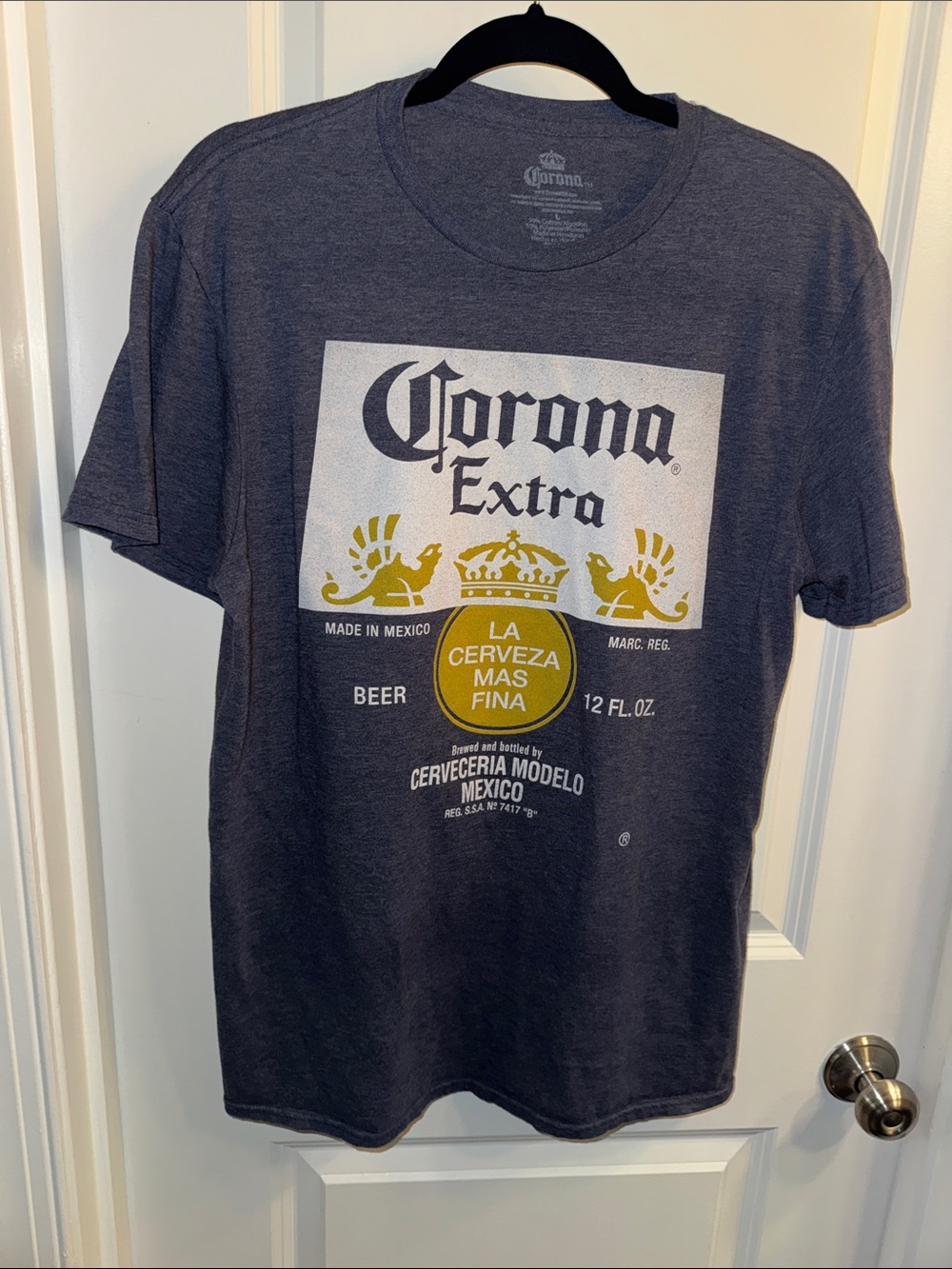 Corona Men's Heather Navy Logo Graphic Tee with Yellow Accents